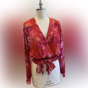 Anthropologie Pink and Red Floral Bodice Top